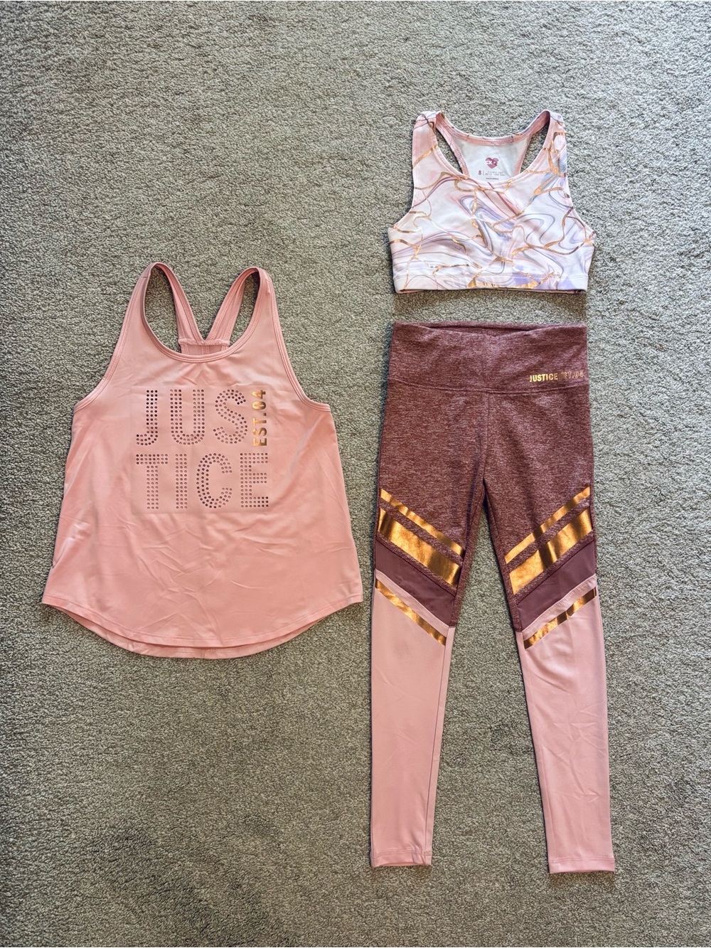 Justice Girls Pink Active Set - Tank, Sports Bra & Leggings Size 8